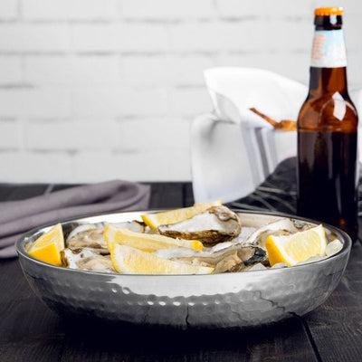 14" Stainless Steel Double-Walled Hammered Seafood Tray