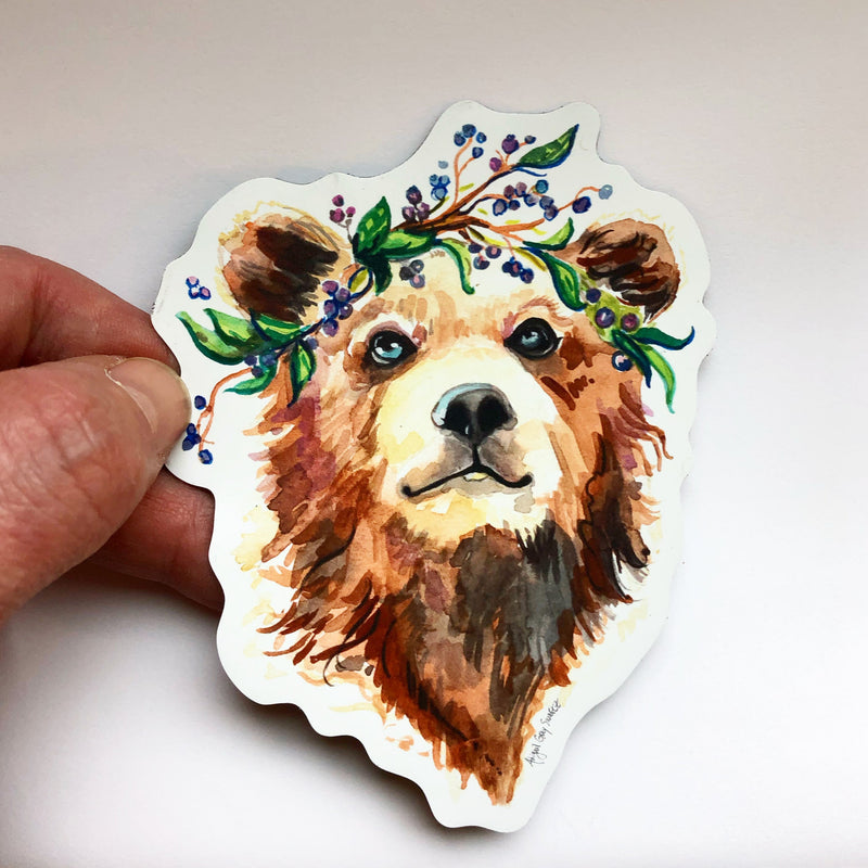 Bear in Blueberries Sticker · Gray Day Studio