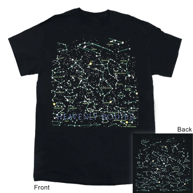 Heavenly Bodies T-Shirt in Black · Kids & Adult Two-Sided · Liberty Graphics