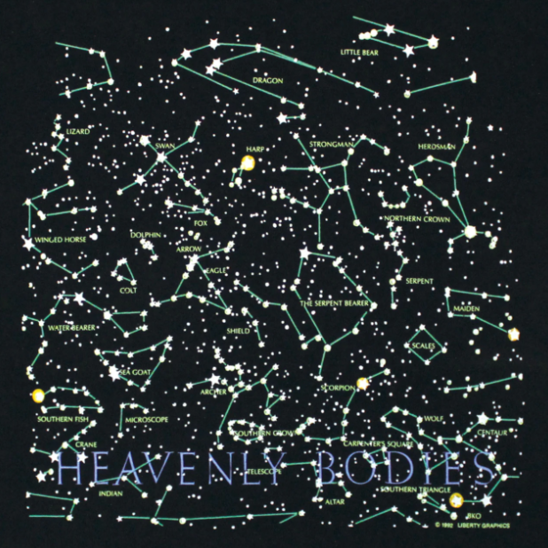 Heavenly Bodies T-Shirt in Black · Kids & Adult Two-Sided · Liberty Graphics