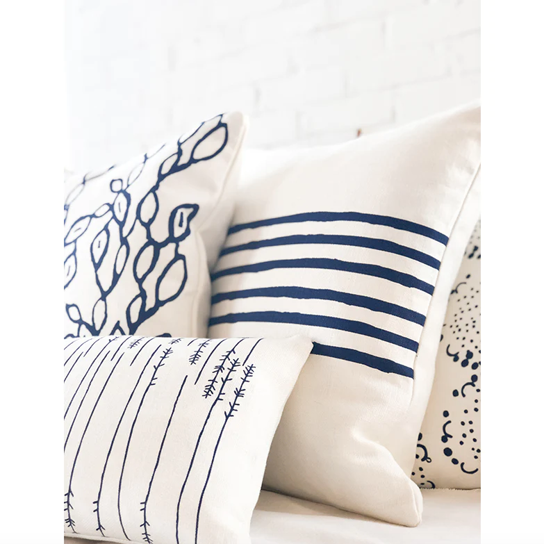 Navy Twigs Linen Lumbar Pillow by Erin Flett