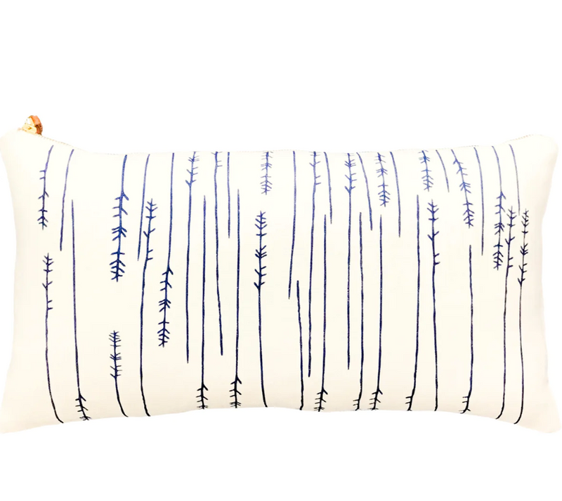 Navy Twigs Linen Lumbar Pillow by Erin Flett