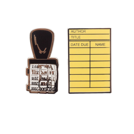 Library Card and Stamp Enamel Pin Set