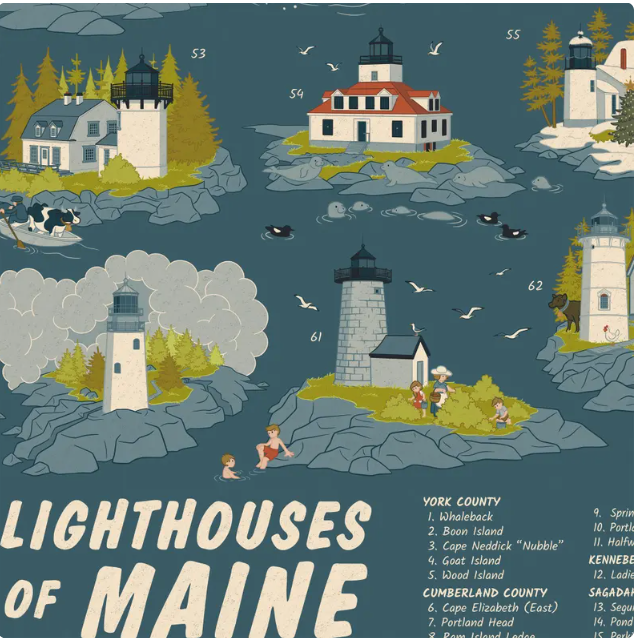 Lighthouses of Maine · 18"x24" · Jada Fitch (signed poster)