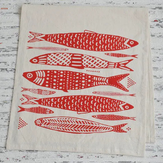 Sardines Tea Towel in Red - Organic Cotton · By Hearth and Harrow