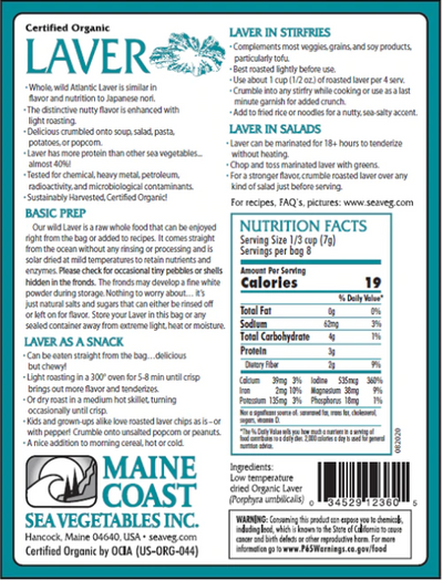 Laver (North Atlantic Nori) - 1oz - Certified Organic Seaweed - Maine Coast Sea Vegetables
